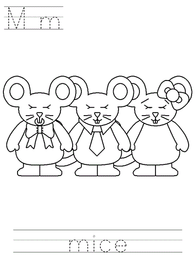 Three Blind Mice Learn to Print coloring page - Mm mice