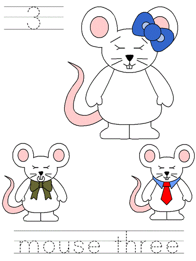 Three Blind Mice Learn to Print worksheet - 3 mouse