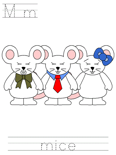 Three Blind Mice Learn to Print worksheet - Mm mice