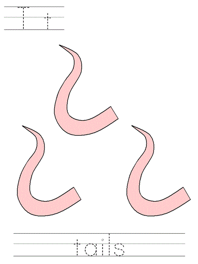 Three Blind Mice Learn to Print worksheet - Tt tails