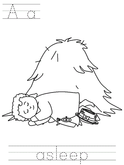 Aa asleep | Learn to Print coloring page