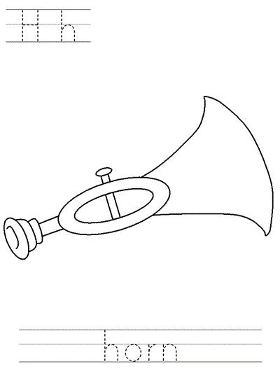 Hh horn | Learn to Print coloring page