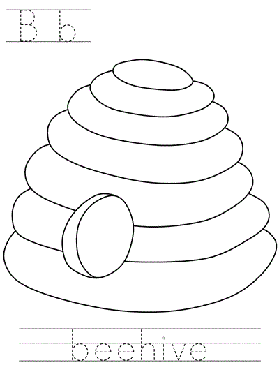 Printable print practice coloring page - Bb beehive
