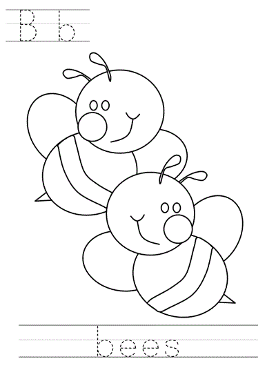 Printable print practice coloring page - Bb bees