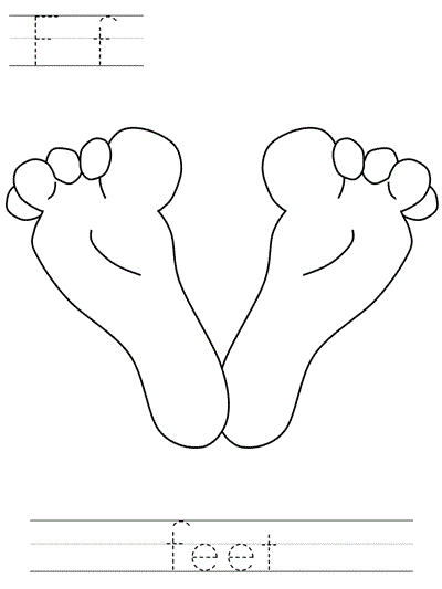 Printable print practice coloring page - Ff feet