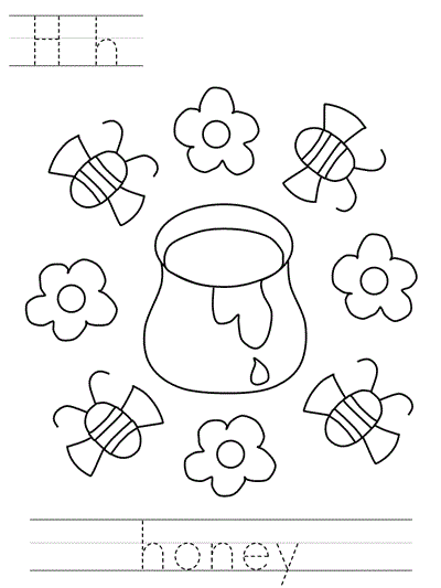 Printable print practice coloring page - Hh honey