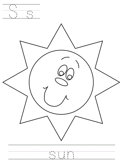 Printable print practice coloring page - Ss sun