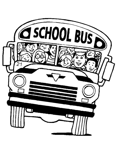 coloring page of a cartoon school bus full of kids
