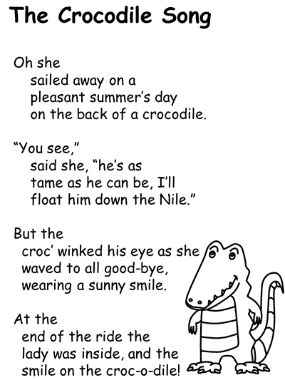 printable coloring page with the words to the Crocodile Song