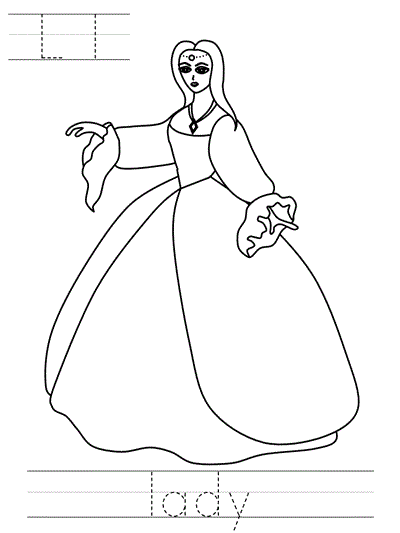 Learn to Print coloring page - Ll lady