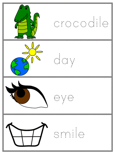 Word Wall Words tracer page template - crocodile, day, eye, smile