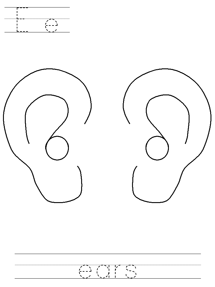 Printable print practice coloring page - Ee ears