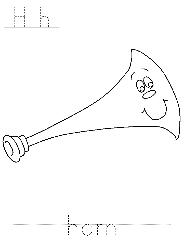 Printable print practice coloring page - Hh horn