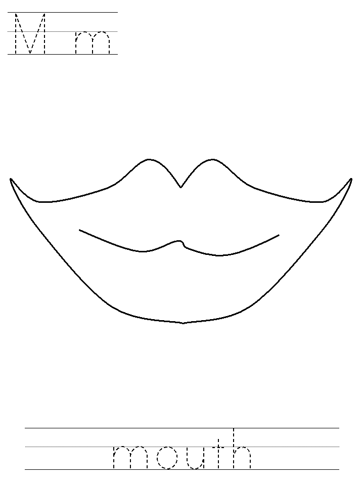 Printable print practice coloring page - Mm mouth