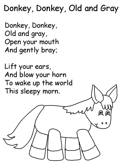 donkey donkey old and gray printable lyrics coloring page
