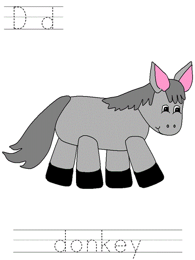 Printable print practice worksheet - Dd donkey