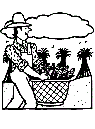 coloring page of a farmer harvesting crops