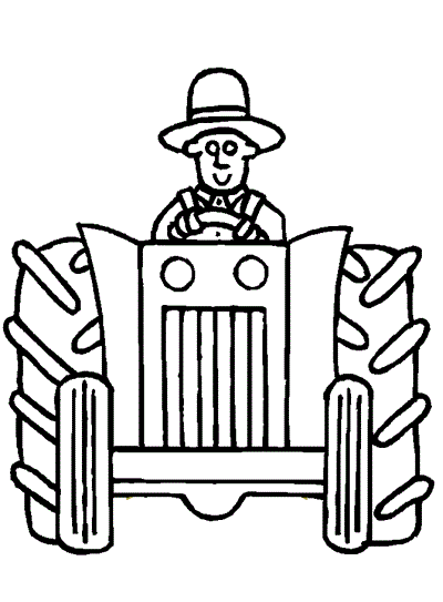 coloring page of a farmer on a tractor