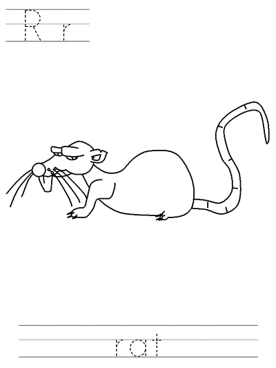 Printable print practice coloring page - Rr rat