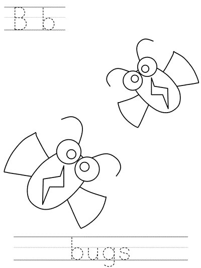 Learn to Print coloring page - Bb bugs