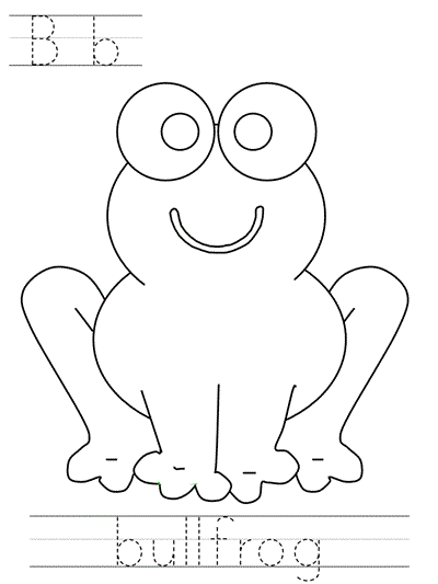 Learn to Print coloring page - Bb bullfrog