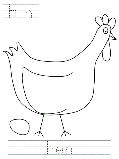 Learn to Print coloring page - Hh hen
