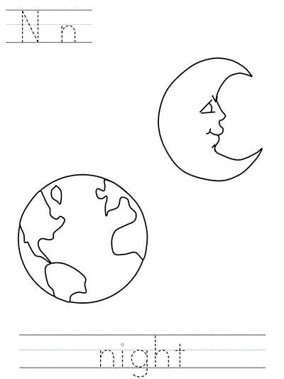 Learn to Print coloring page - Nn night