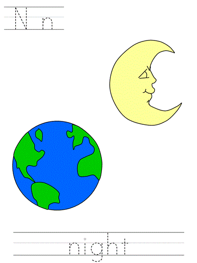 Learn to Print worksheet - Nn night