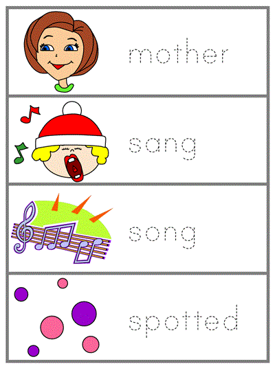 Word Wall Words tracers - mother, sang, song, spotted