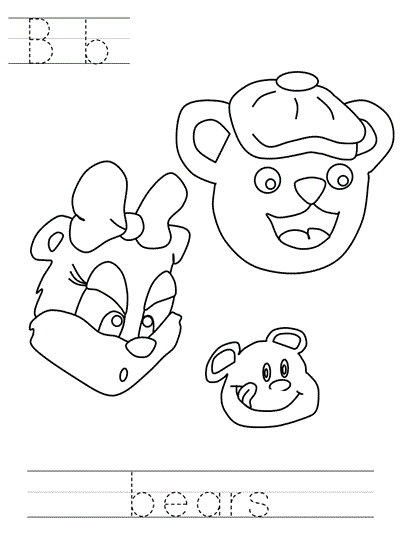 Printable print practice coloring page - Bb bears