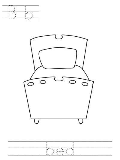 Printable print practice coloring page - Bb bed
