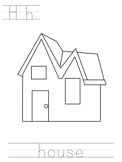 Printable print practice coloring page - Hh house