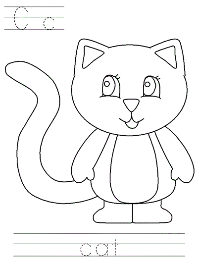 Printable print practice coloring page - Cc cat