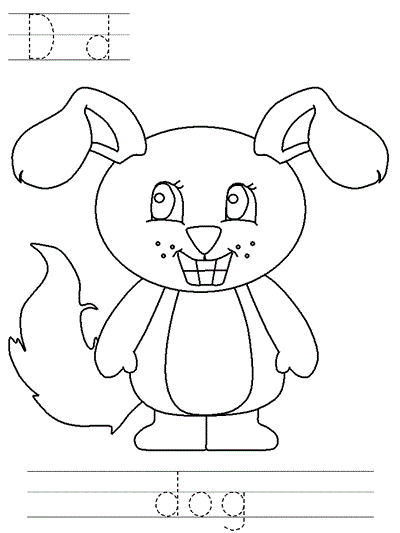 Printable print practice coloring page - Dd dog
