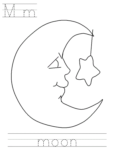 Printable print practice coloring page - Mm moon