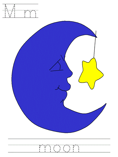 Printable print practice worksheet - Mm moon
