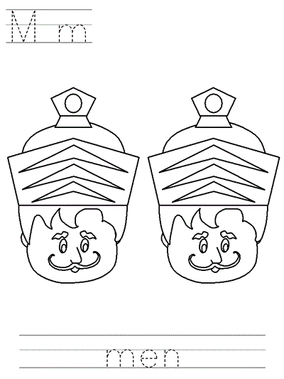 Printable print practice coloring page - Mm men