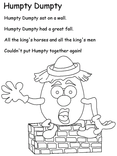 printable Humpty Dumpty coloring page with lyrics