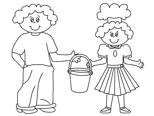coloring page of Jack and Jill carrying a pail of water