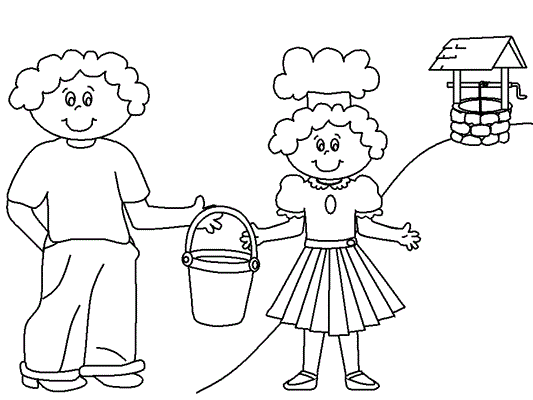 coloring page of Jack and Jill beside the hill