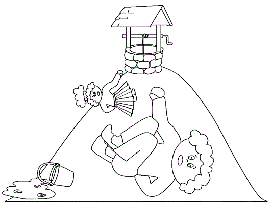coloring page of Jack and Jill falling down the hill