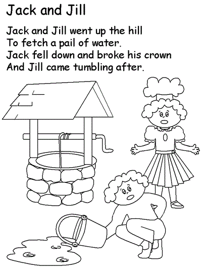 Jack and Jill coloring page with words