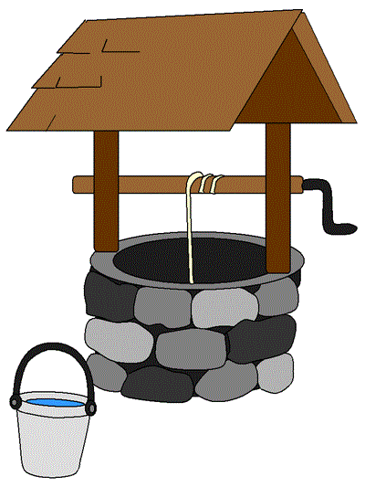 poster of a pail of water beside a well