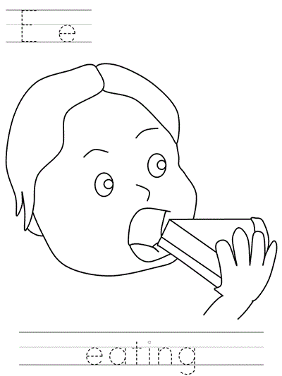 Printable print practice coloring page - Ee eating