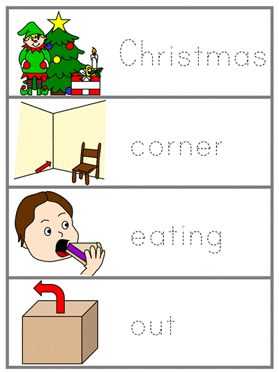 Word Wall Words trace the letters template - Christmas, corner, eating, out
