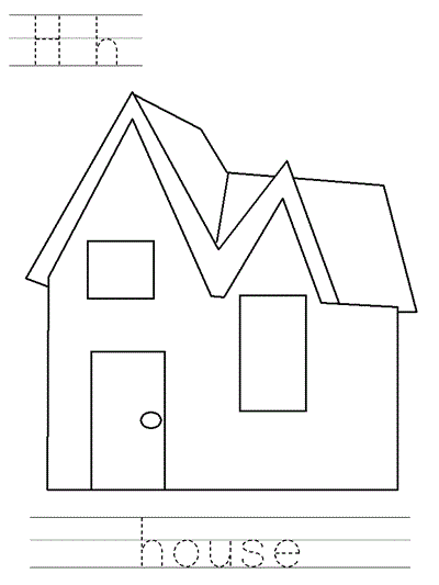 Printable print practice coloring page - Hh house