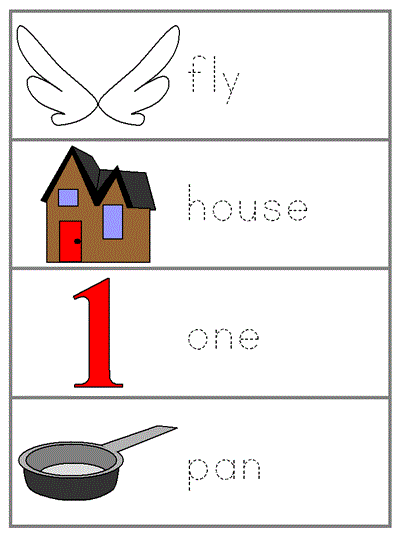 Word Wall Words trace the letters template - fly, house, one, pan