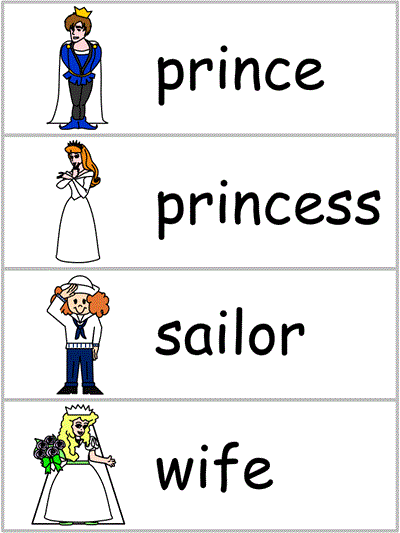 Word Wall Words - prince, princess, sailor, wife