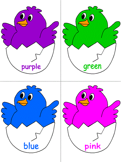 printable poster of purple, green blue and pink chicks