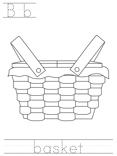 Printable print practice coloring page - Bb basket